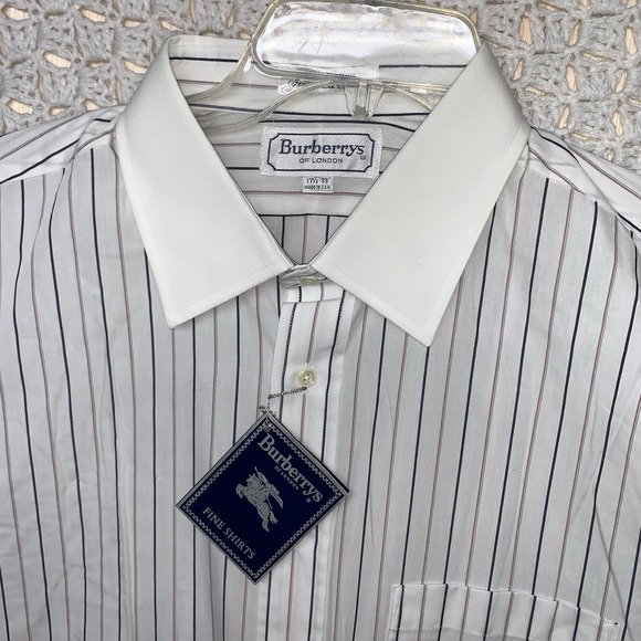 VTG Burberrys London Dress Shirt Men 17.5-35 White Striped Long Sleeve Usa Made - Picture 1 of 14